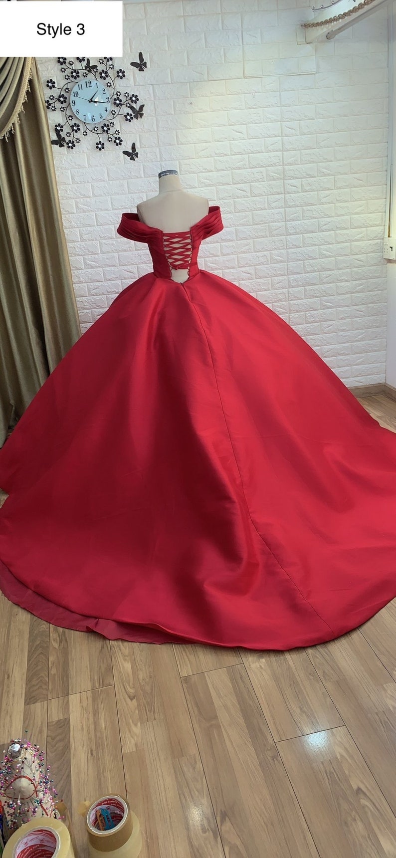 Cherry Red Princess Long Sleeve or Sleeveless Satin Ball Gown | Etsy