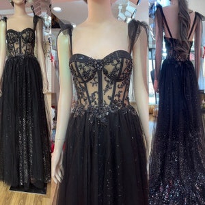 Black magic sparkle A-line wedding/prom dress with glitter tulle or lace various styles image 1