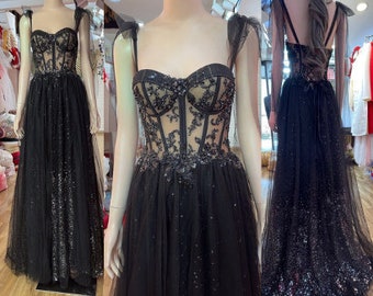 Black magic sparkle A-line wedding/prom dress with glitter tulle or lace - various styles