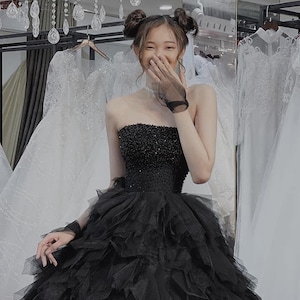 Black magic sparkle A-line wedding/prom dress with glitter tulle or lace various styles image 5