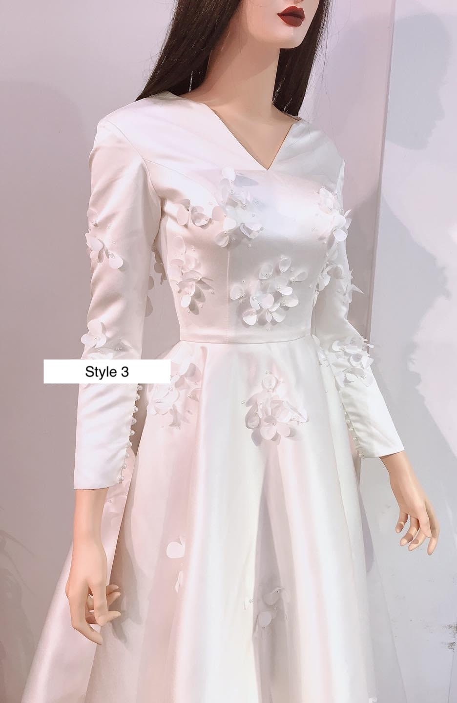 A-line V Neck Long Sleeve Sweep Lace Satin Wedding Dress - Princessly