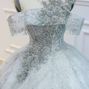 Sparkly Grey Sleeveless or Drop Sleeves Ball Gown Wedding/prom - Etsy