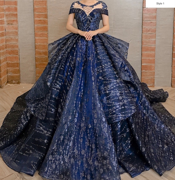 Mikaela | Royal Blue Sequin Lace V-Neck A-Line Long Prom Dress | KissProm