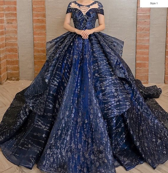 Dark Blue Glitter Formal Gown (Stunning)