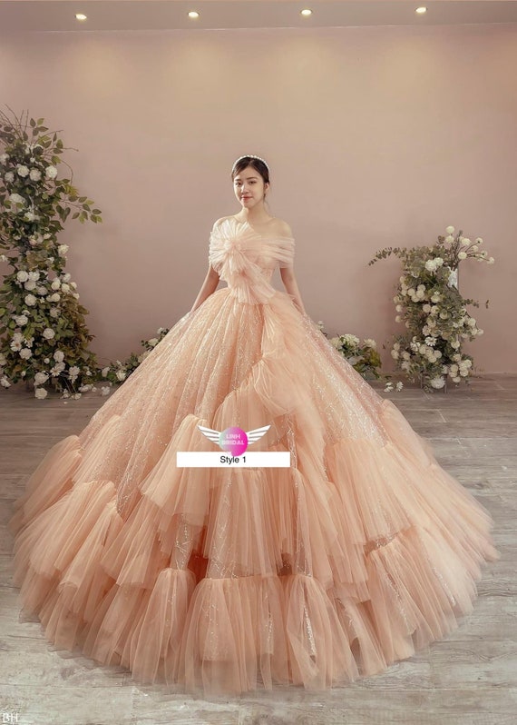 princess ball gown wedding dresses for bride handmade flowers pink ele –  inspirationalbridal