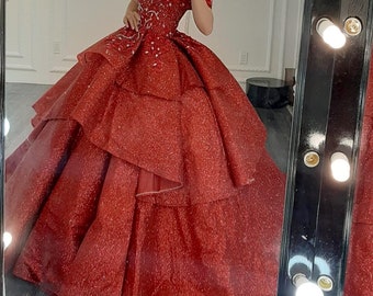 Pretty Princess off the Shoulder Red Sparkle Ball Gown Wedding - Etsy Canada Pretty Princess off the Shoulder Red Sparkle Ball Gown Wedding - Etsy Canada