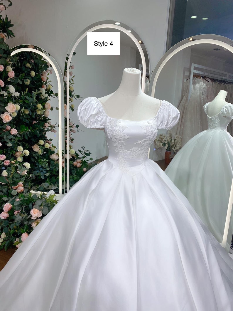 White Princess Long or Short Sleeves Satin Ball Gown Wedding - Etsy