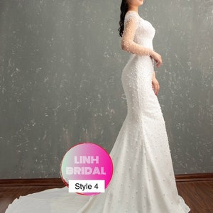 Spellbound Long Sleeves Sparkly or Beaded Trumpet Wedding Dress With ...