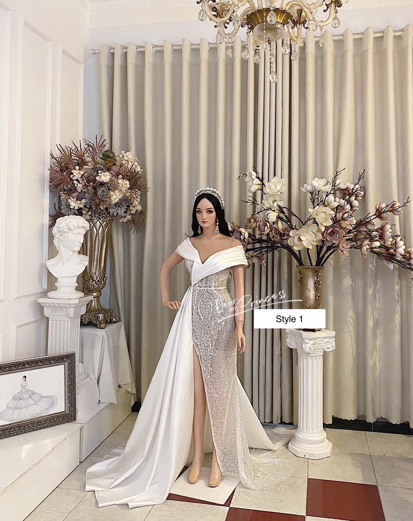 Chic Sparkly White Fishtail mermaid Wedding Dress With Glitter