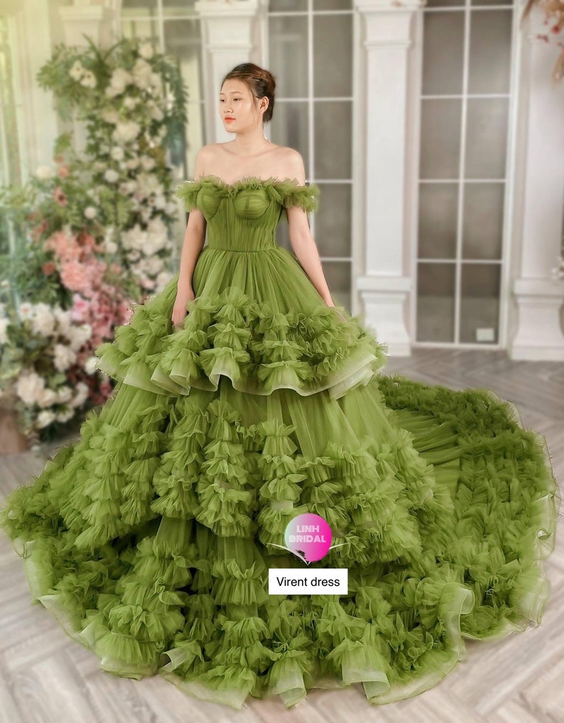 Viridis Dress Green Fairy Princess With Ruffled Tiered Skirt - Etsy