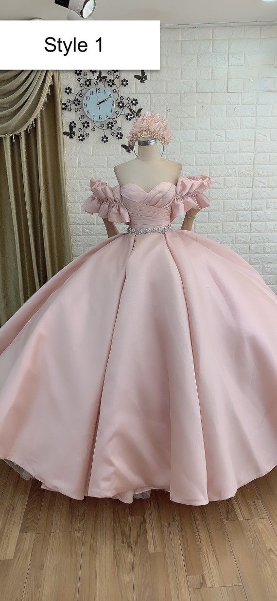 Strapless Blush Pink Ball Gown Wedding Dresses Organza Ruffle Wedding Dress  – SheerGirl