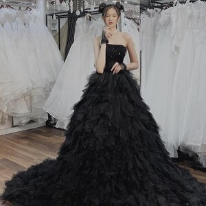 Black magic sparkle A-line wedding/prom dress with glitter tulle or lace various styles style 2