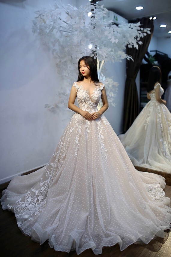 nude pink wedding dress
