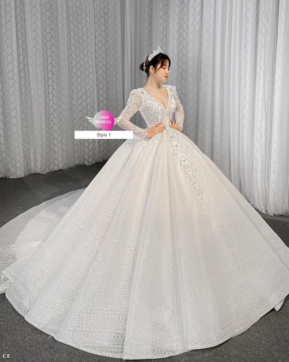 Princesa única blanca brillante larga vestido de novia - Etsy