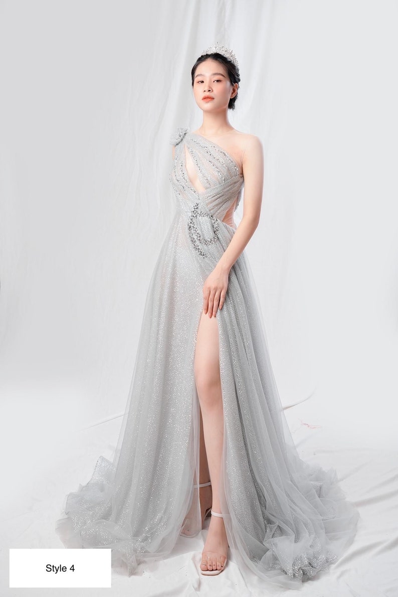Ornate Grey Sparkle Beaded Crystals A-line Wedding/prom Dress - Etsy