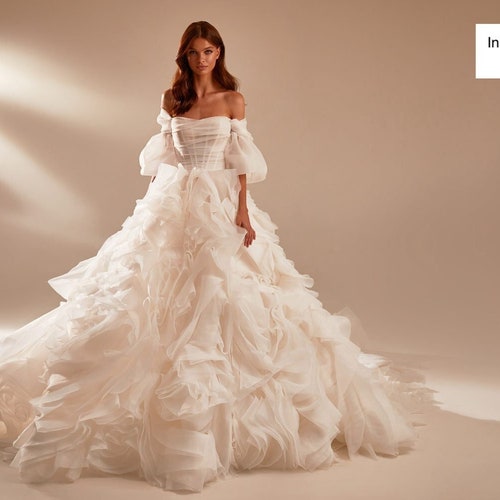 Organza Long Puffy Sleeves Wedding Dress off the Shoulder Etsy