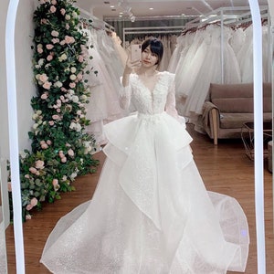 Spellbound Long Sleeves Sparkly or Beaded Trumpet Wedding Dress With ...