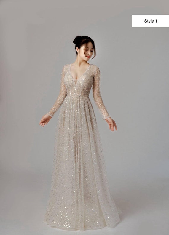 Buy Sequins Glitter Gown White online | Lazada.com.ph