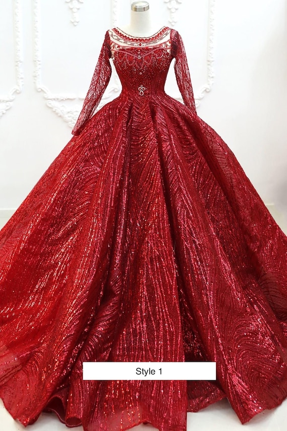 Long Sleeve Red Puffy Sweet 15 Dress Quinceanera Dress