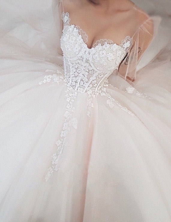 nude pink wedding dress