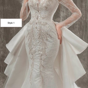 Spellbound Long Sleeves Sparkly or Beaded Trumpet Wedding Dress With ...