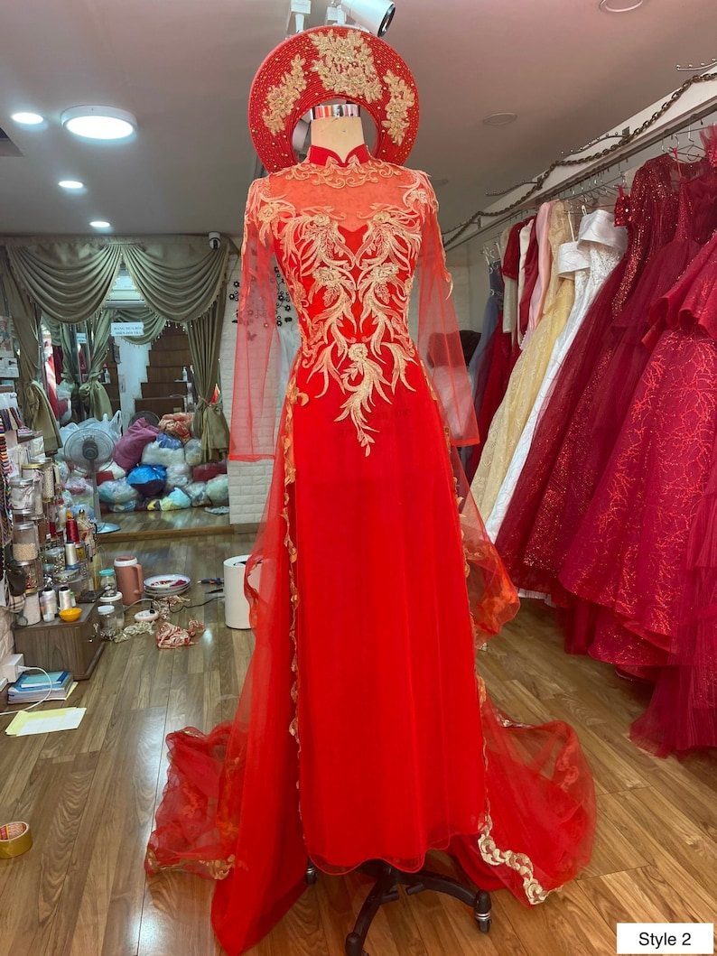 Delightful Red Traditional Vietnamese Wedding Ao Dai With - Etsy