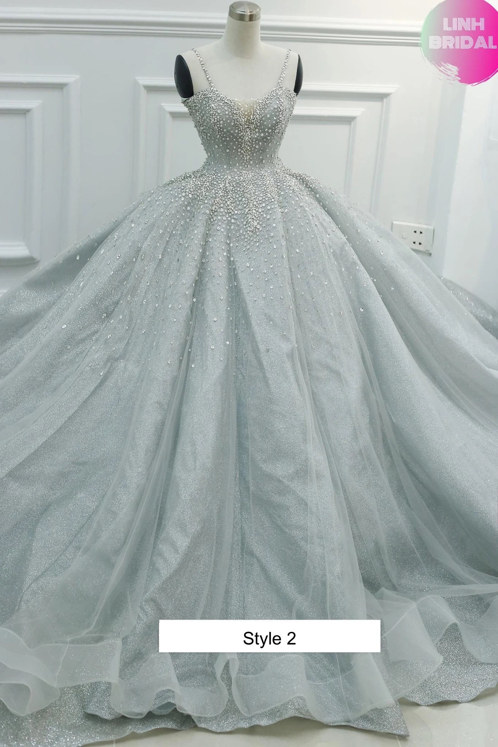 Formal Ball Gown o-Neck Organza Wedding Dress Elegant Crystal Beaded s –  AiSO BRiDAL