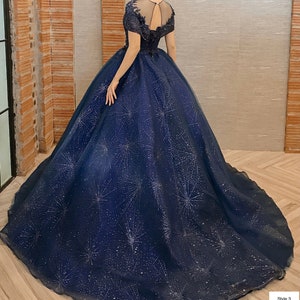 Royal Blue/navy Sparkly Beaded Lace Ball Gown Wedding/prom Dress With ...