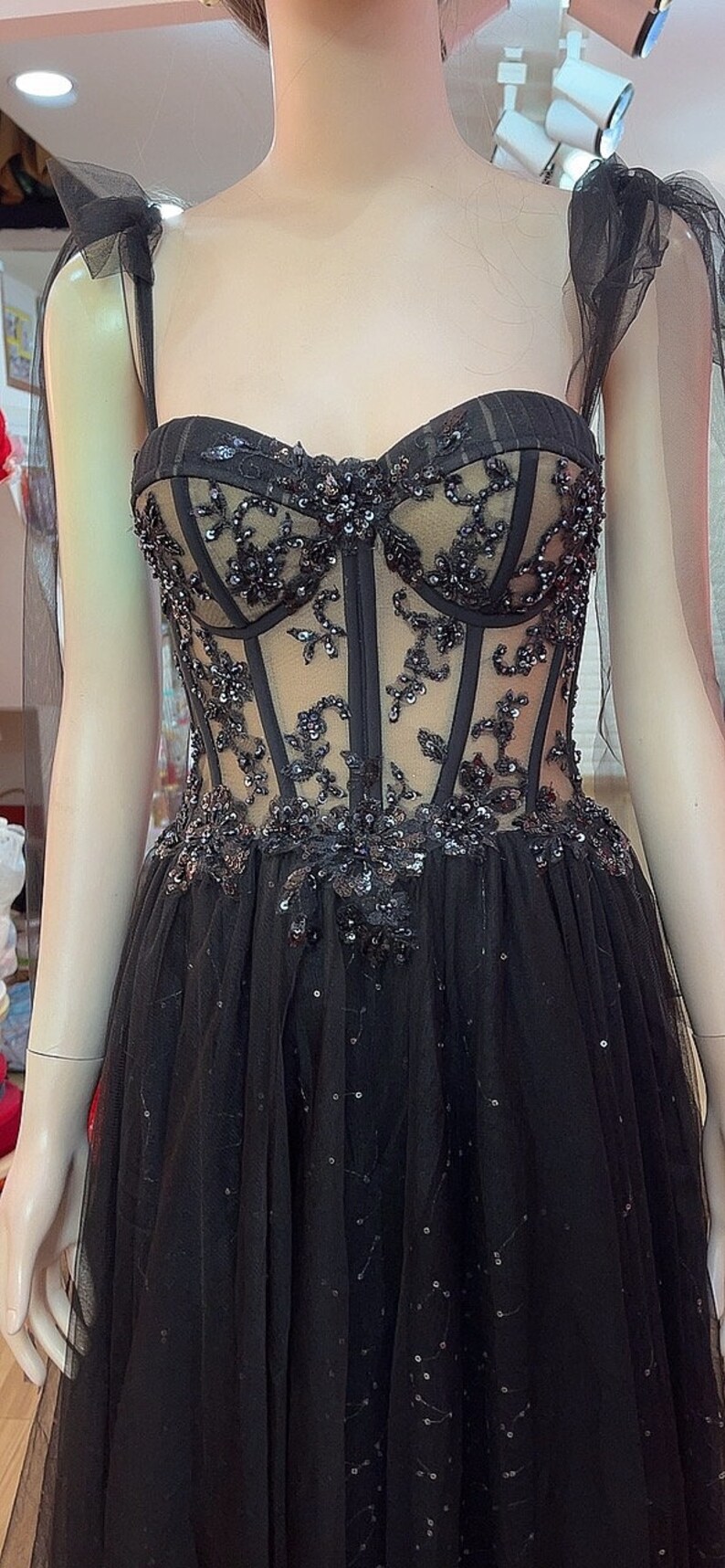 Black magic sparkle A-line wedding/prom dress with glitter tulle or lace various styles image 3