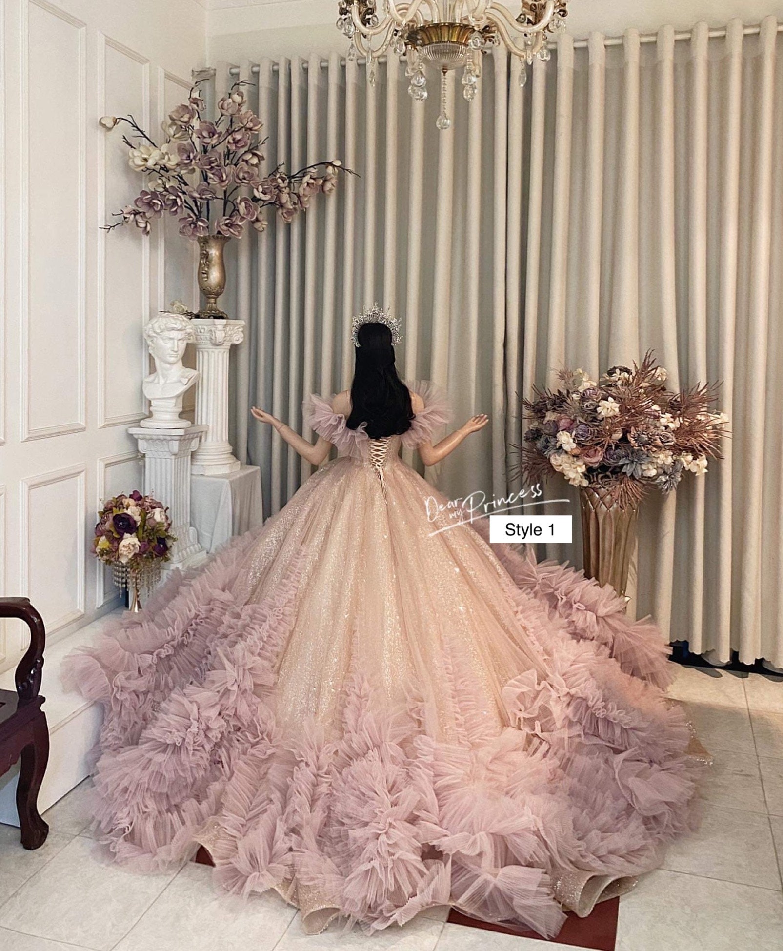 Extraordinary Lilac nude Pink Ruffled Sleeves Wedding prom Dress Various Styles Etsy UK