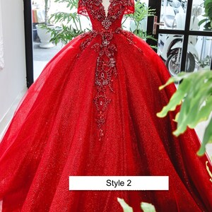 Lady in Red Queen Style Sleeves Red Sparkle Ball Gown Wedding Dress ...