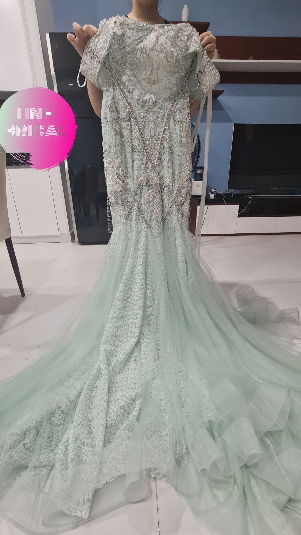 Various Styles Pastel Mint Green Floral Lace Ball Gown -  Israel