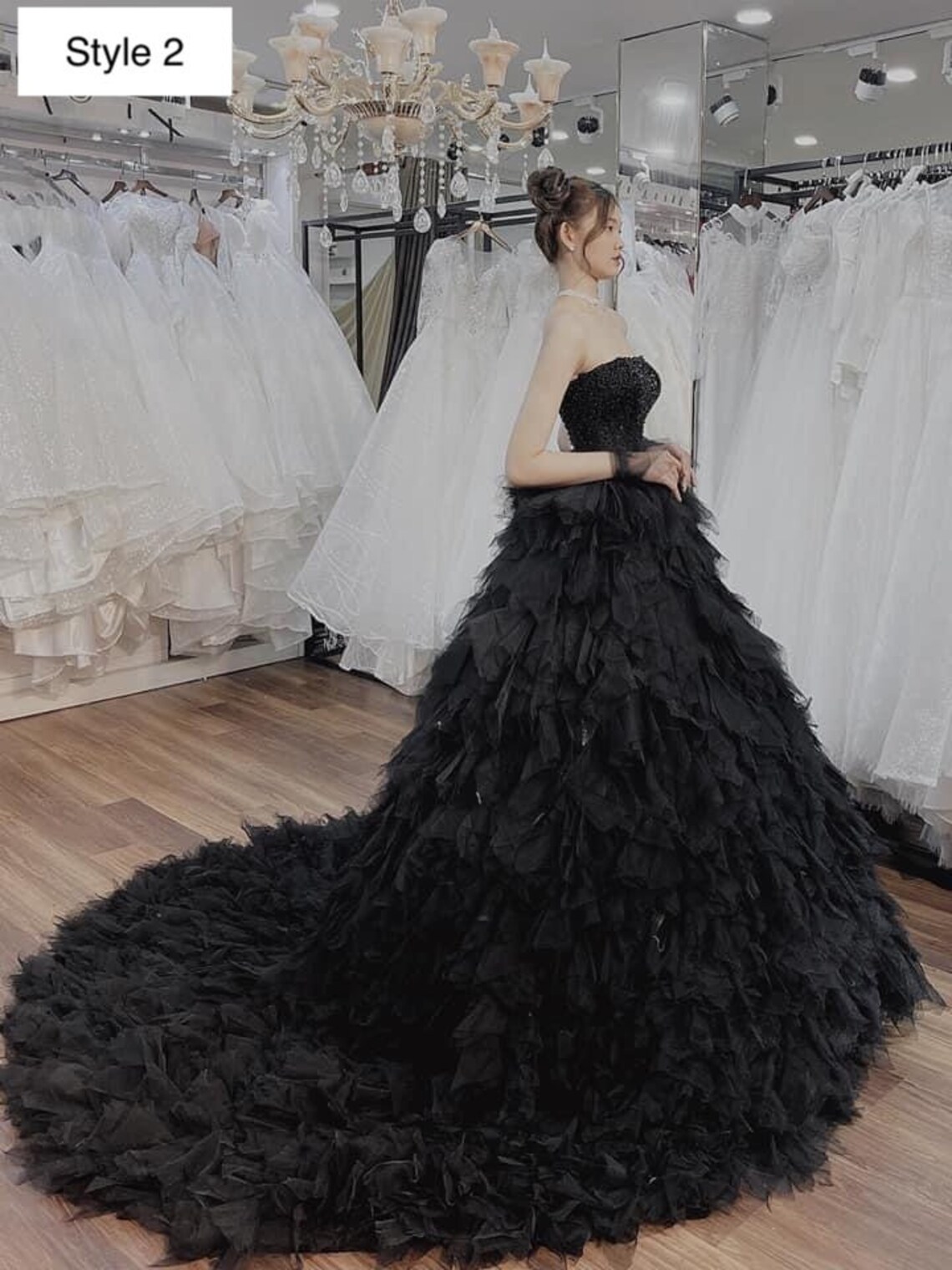 Black magic sparkle Aline wedding/prom dress with glitter