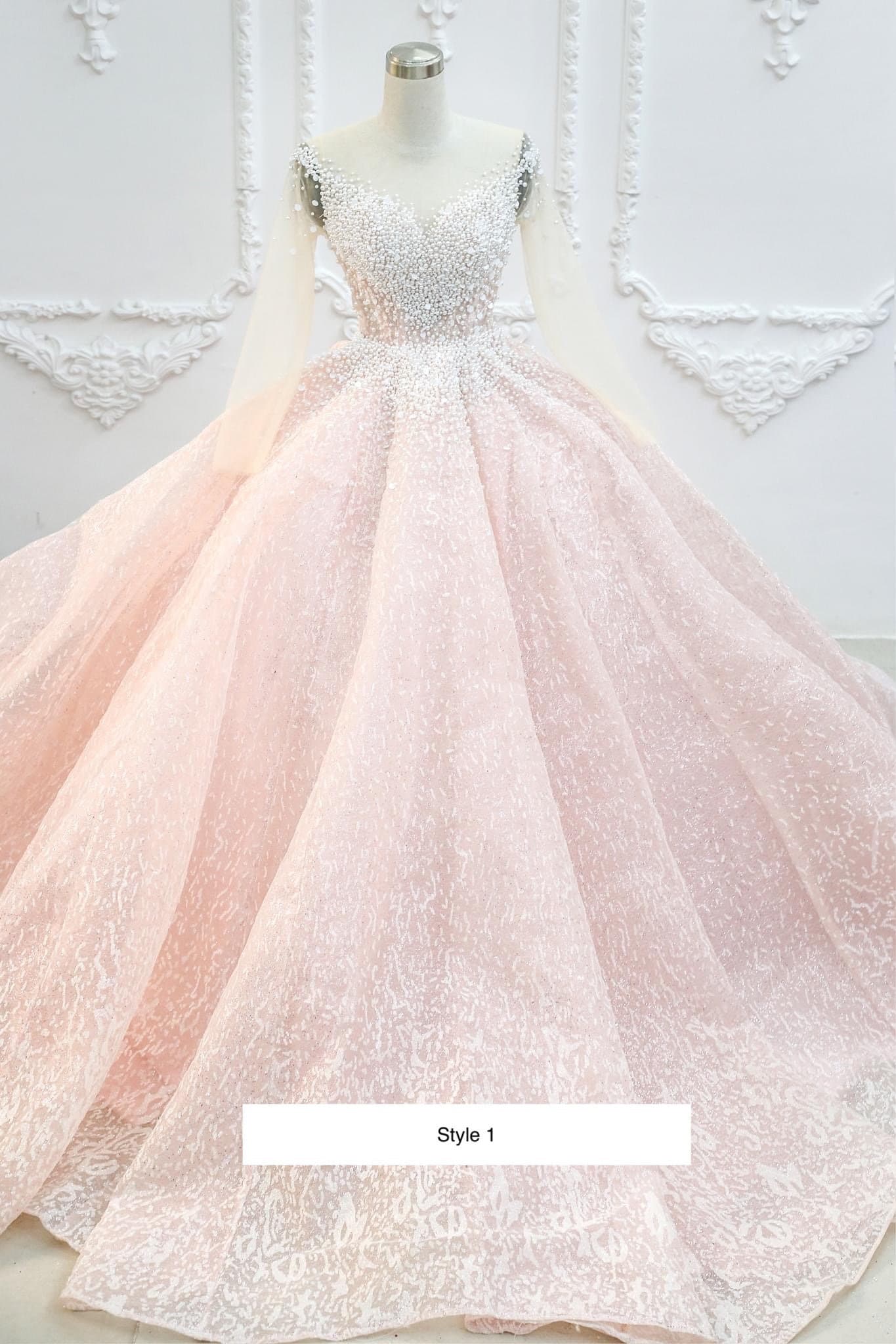 light pink ball gown with sleeves