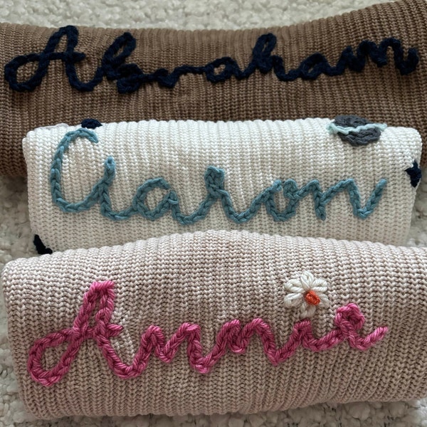 Personalized, Hand Embroidered Baby Name Sweater | Chunky Knit | Custom | Made-To-Order