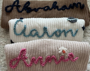 Personalized, Hand Embroidered Baby Name Sweater | Chunky Knit | Custom | Made-To-Order
