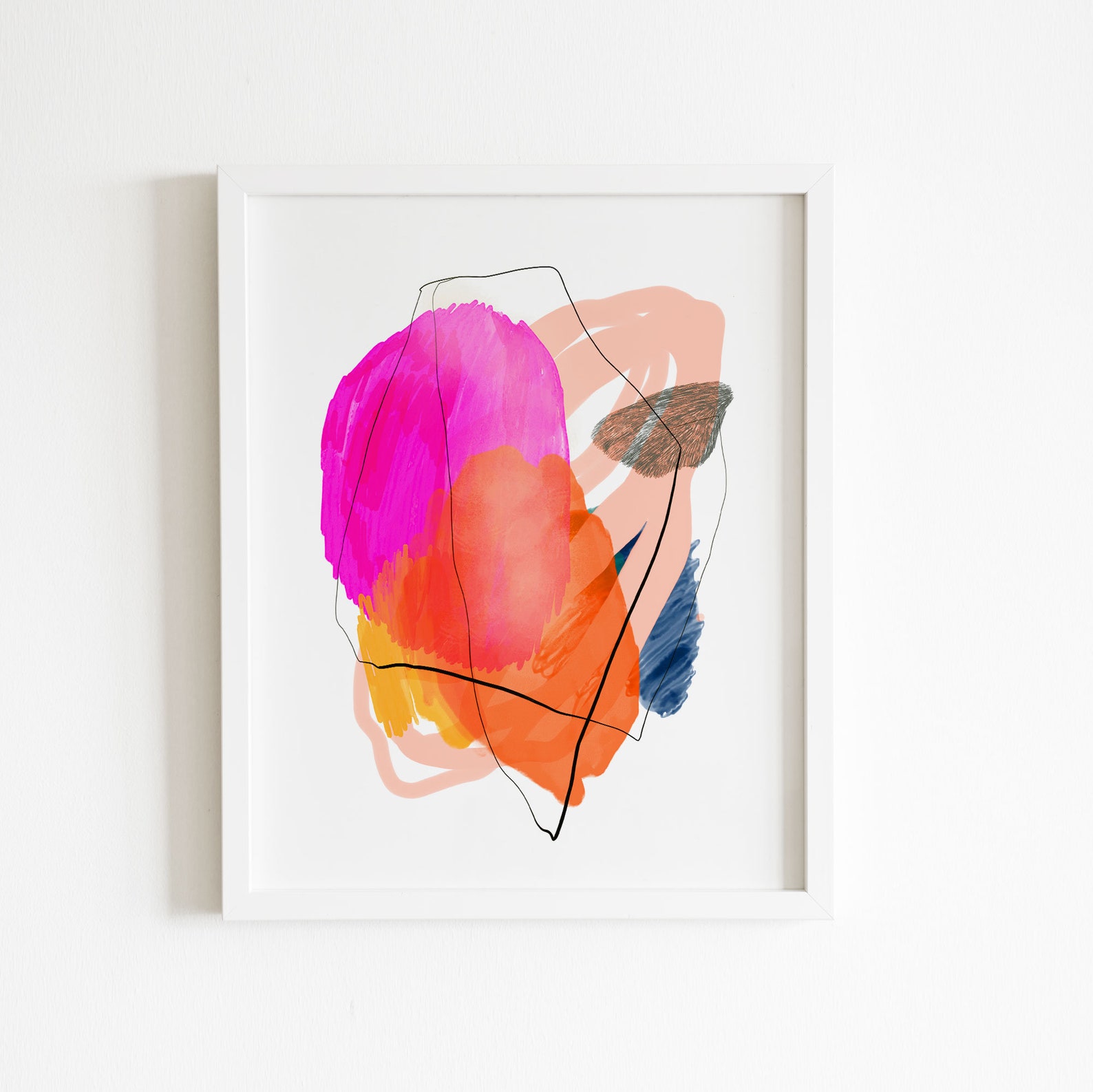 Bright Pink and Orange Abstract Wall Art Abstract Wall Art Etsy UK