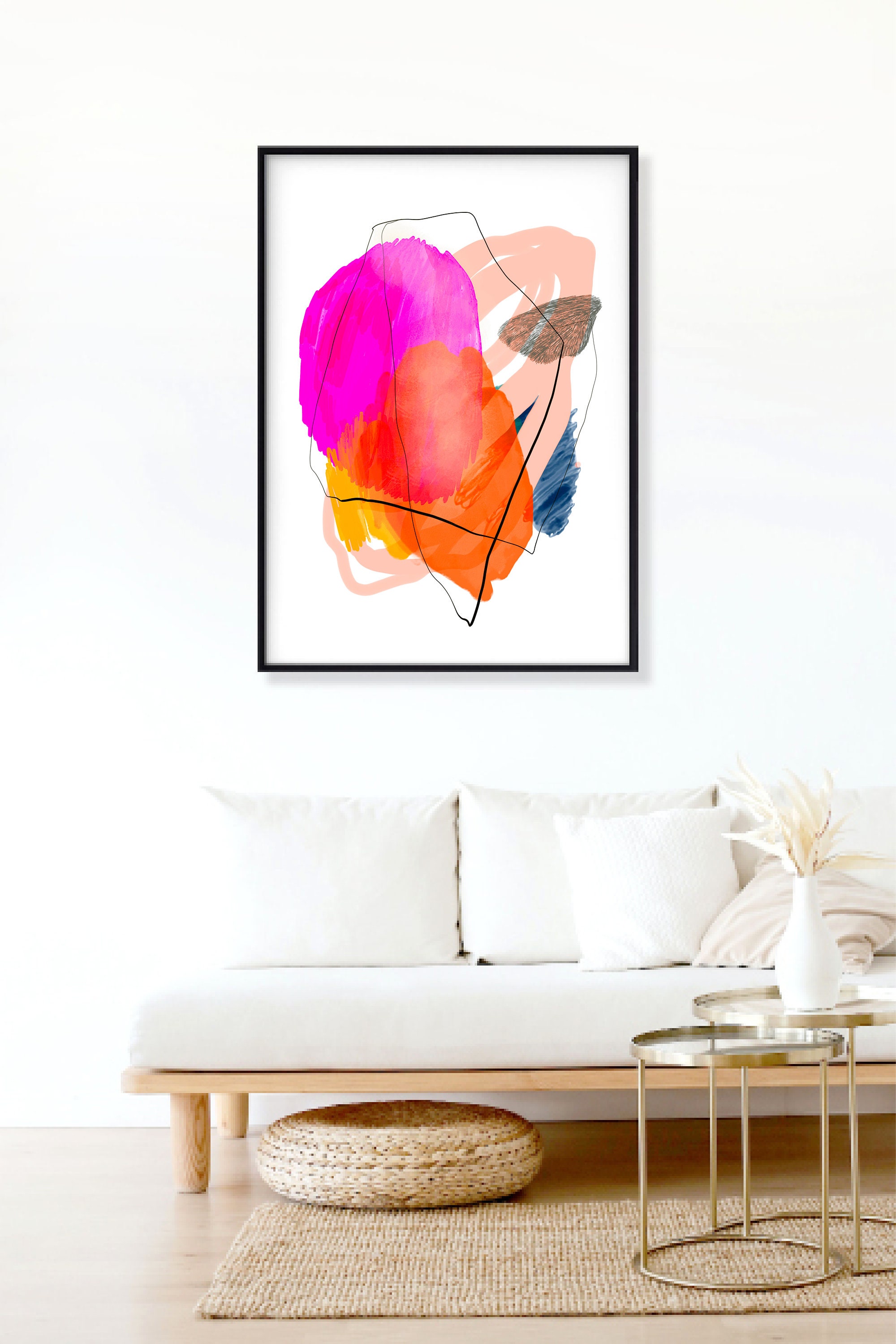 Bright Pink and Orange Abstract Wall Art Abstract Wall Art Etsy UK