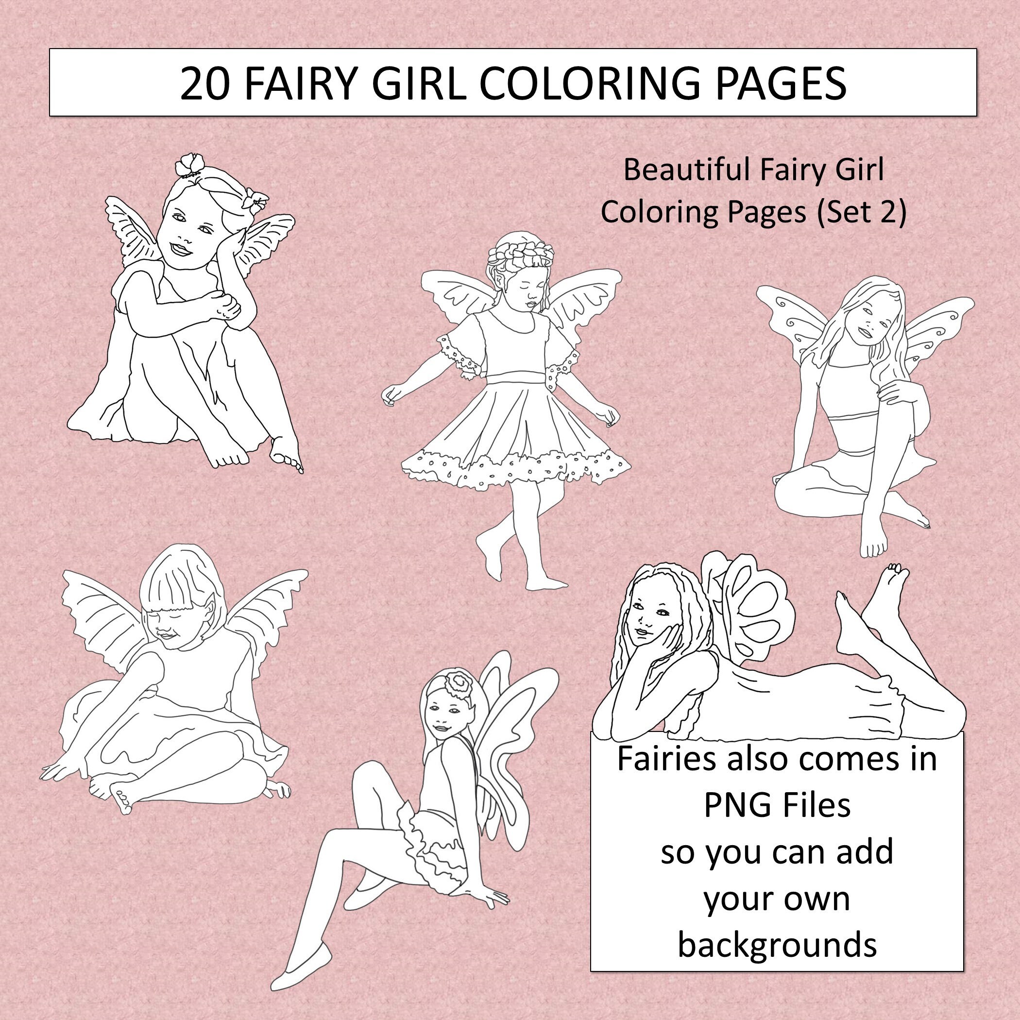 Download 20 Fairy Girl Coloring Pages (Set 2) For KDP Commercial ...