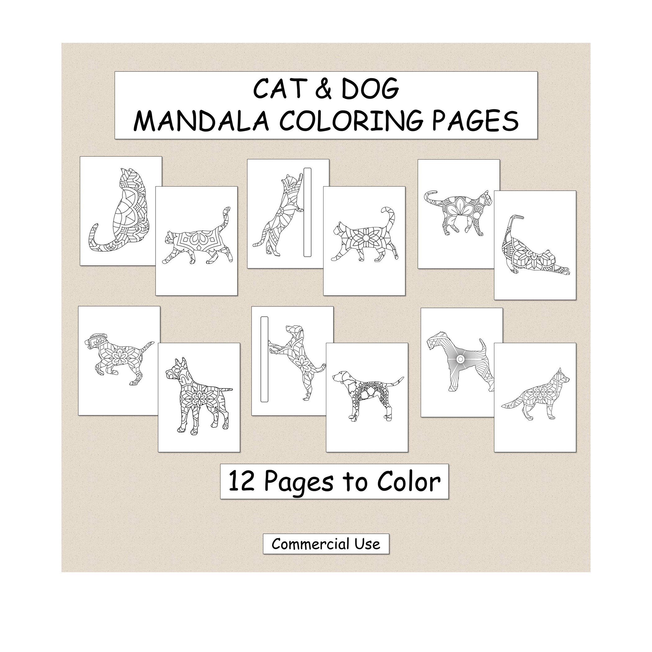 cat dog mandala coloring pages instant download printable etsy australia