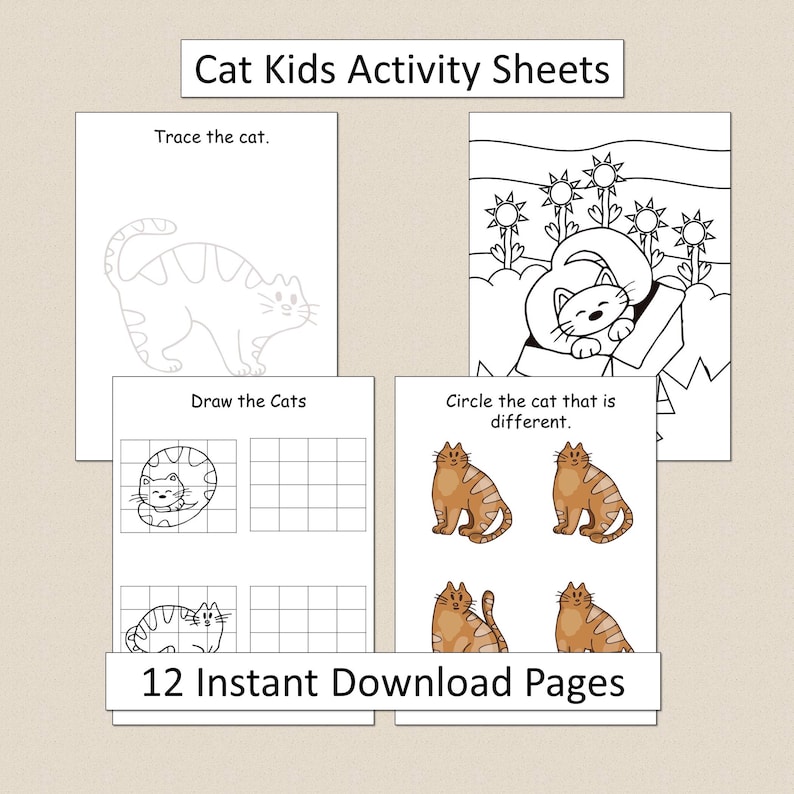Cat Kids Activity Pages Printable Activity Pages Kids Coloring - Etsy