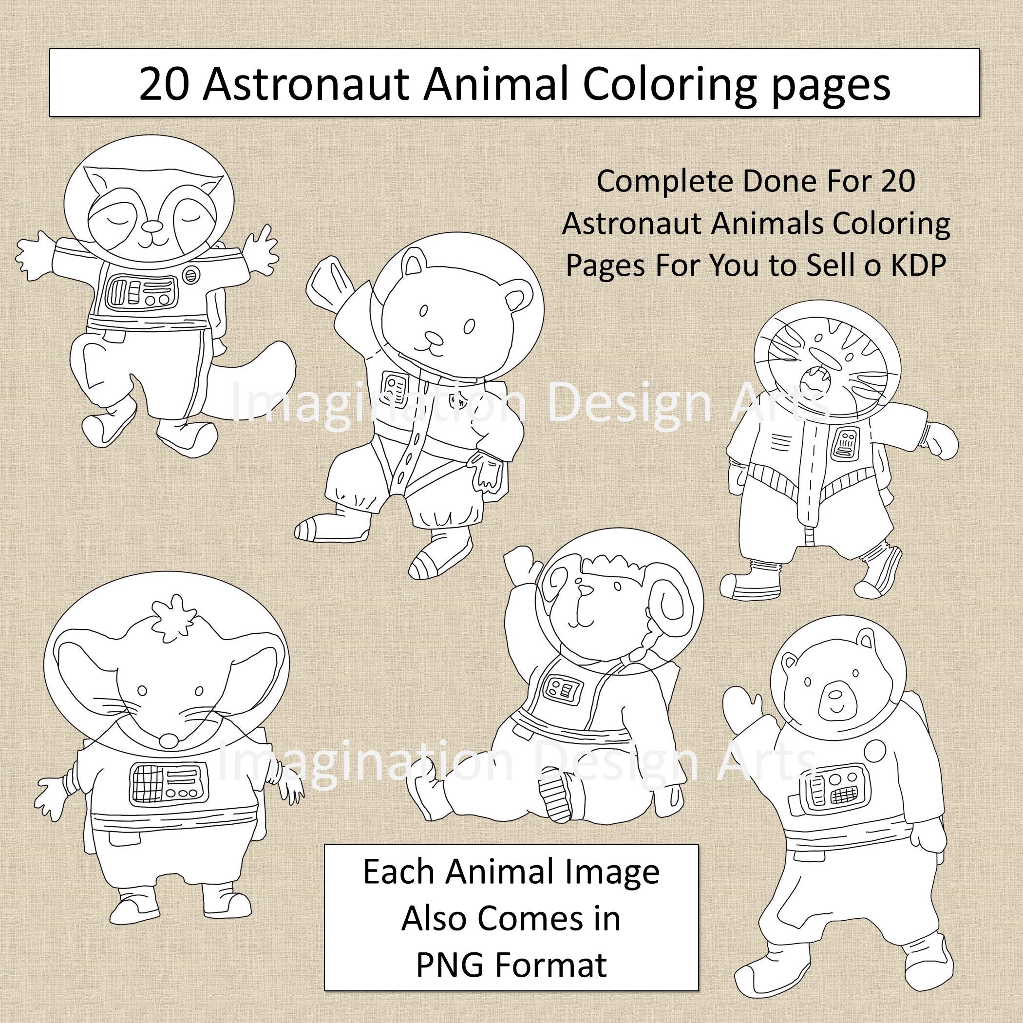 Download 20 Astronaut Animals Coloring Pages For KDP Commercial Use Cute Astronaut Animals Coloring Pages