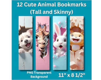 Printable Bookmarks Cute Animal Bookmarks Cute Animals Printable PNG Bookmark Bundle Digital Bookmarks PNG Bookmark Sublimation Book Nerd