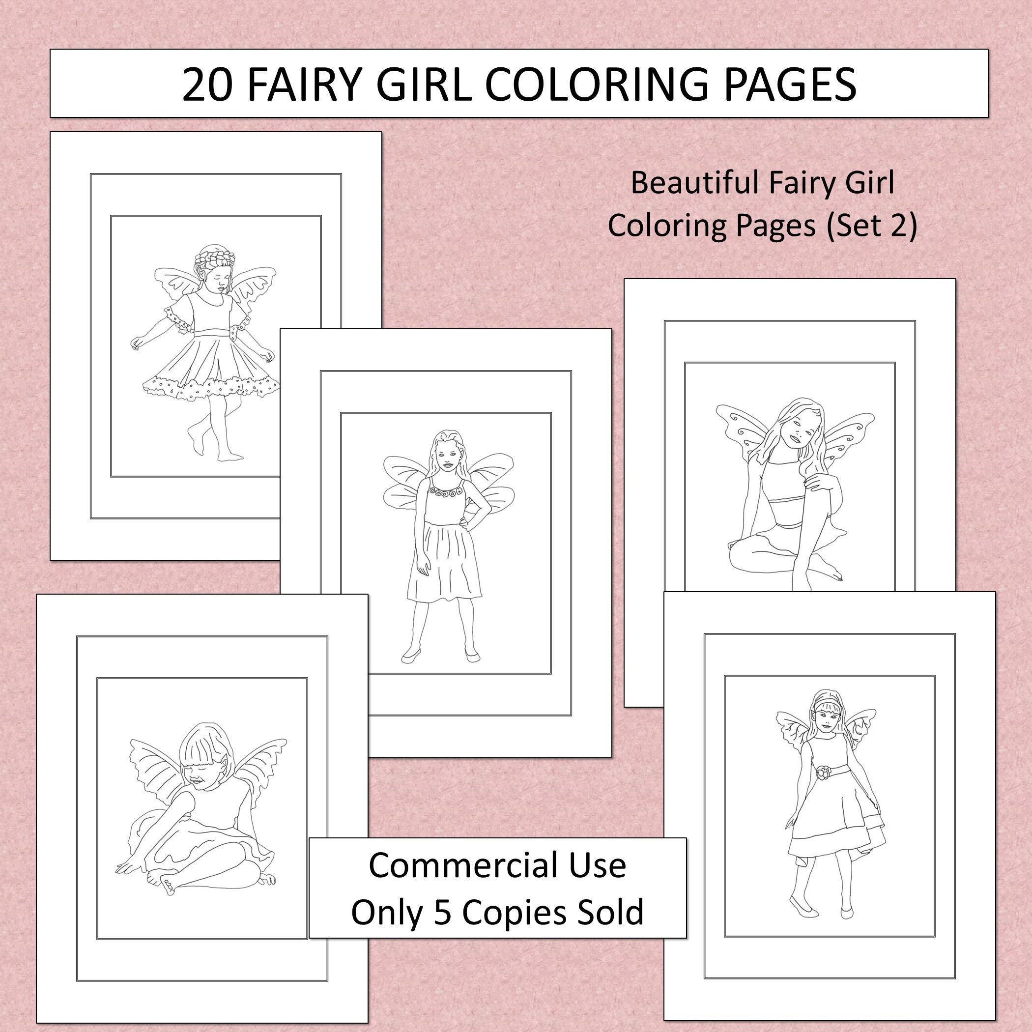 Download 20 Fairy Girl Coloring Pages (Set 2) For KDP Commercial ...