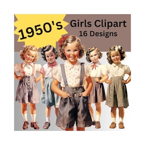 1950&#39;s School Girls Clipart Old Fashioned Girl School Girls Clipart PNG Back To School Student Graphics School Clipart Little School Girl