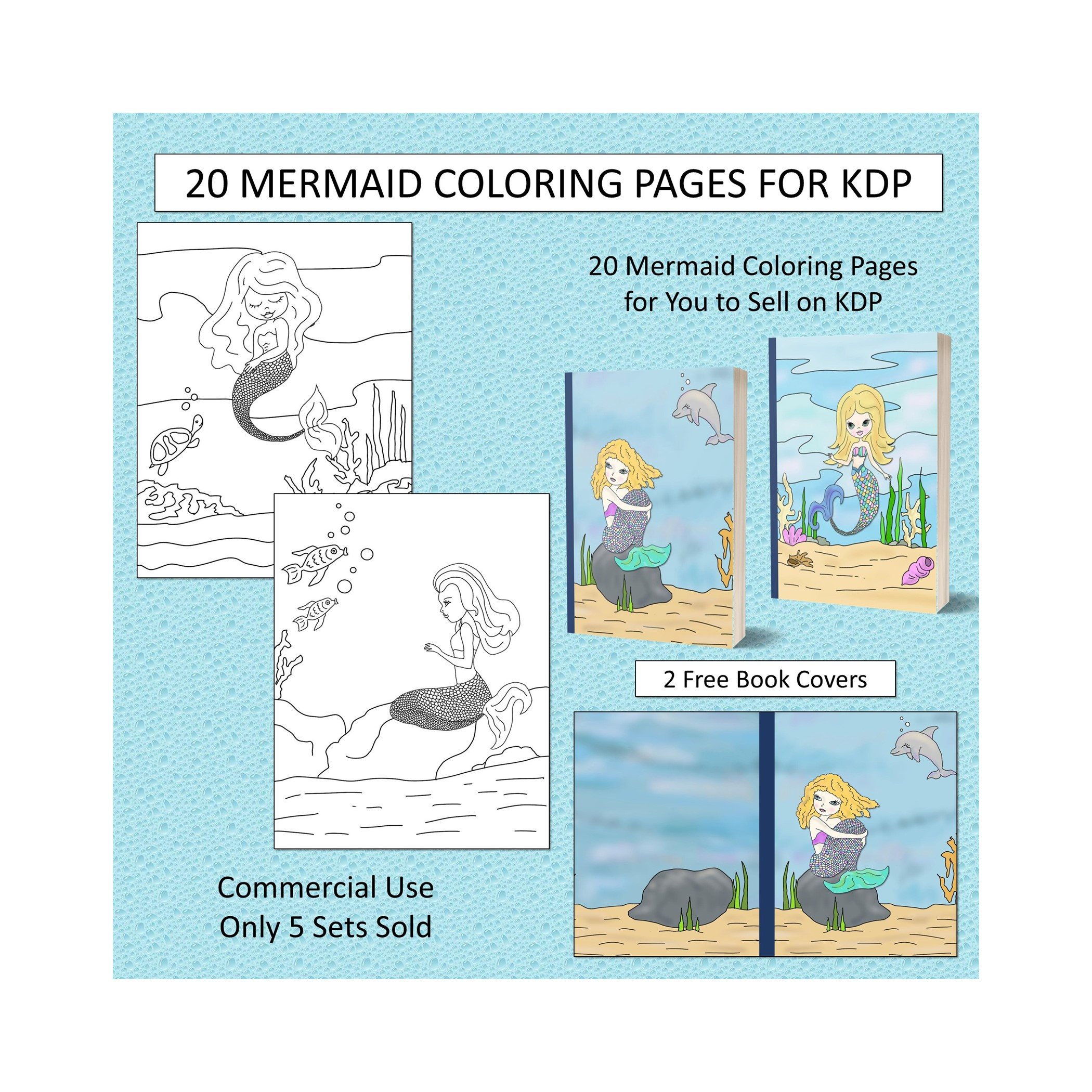 Download 20 Mermaid Theme Coloring Pages For KDP Commercial Use ...