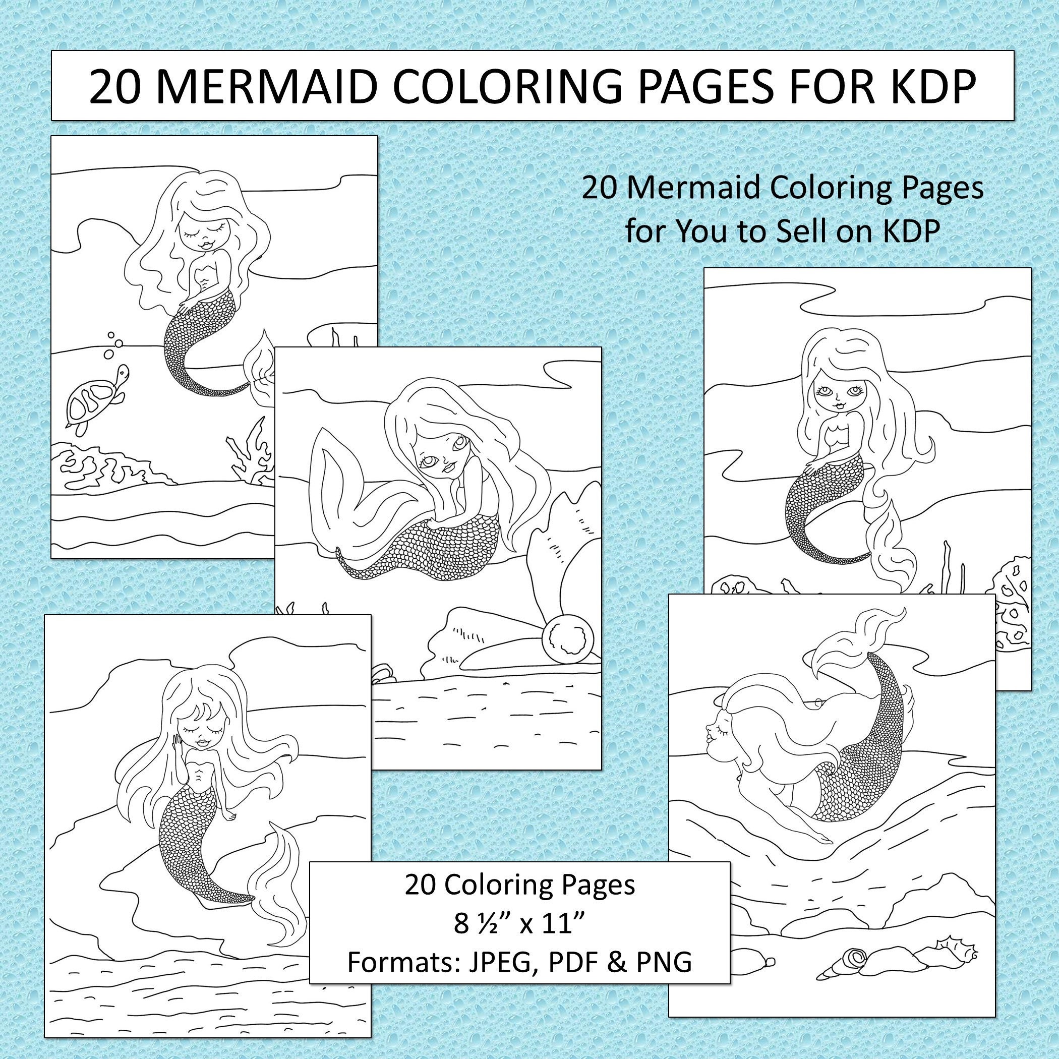 Download 20 Mermaid Theme Coloring Pages For KDP Commercial Use ...