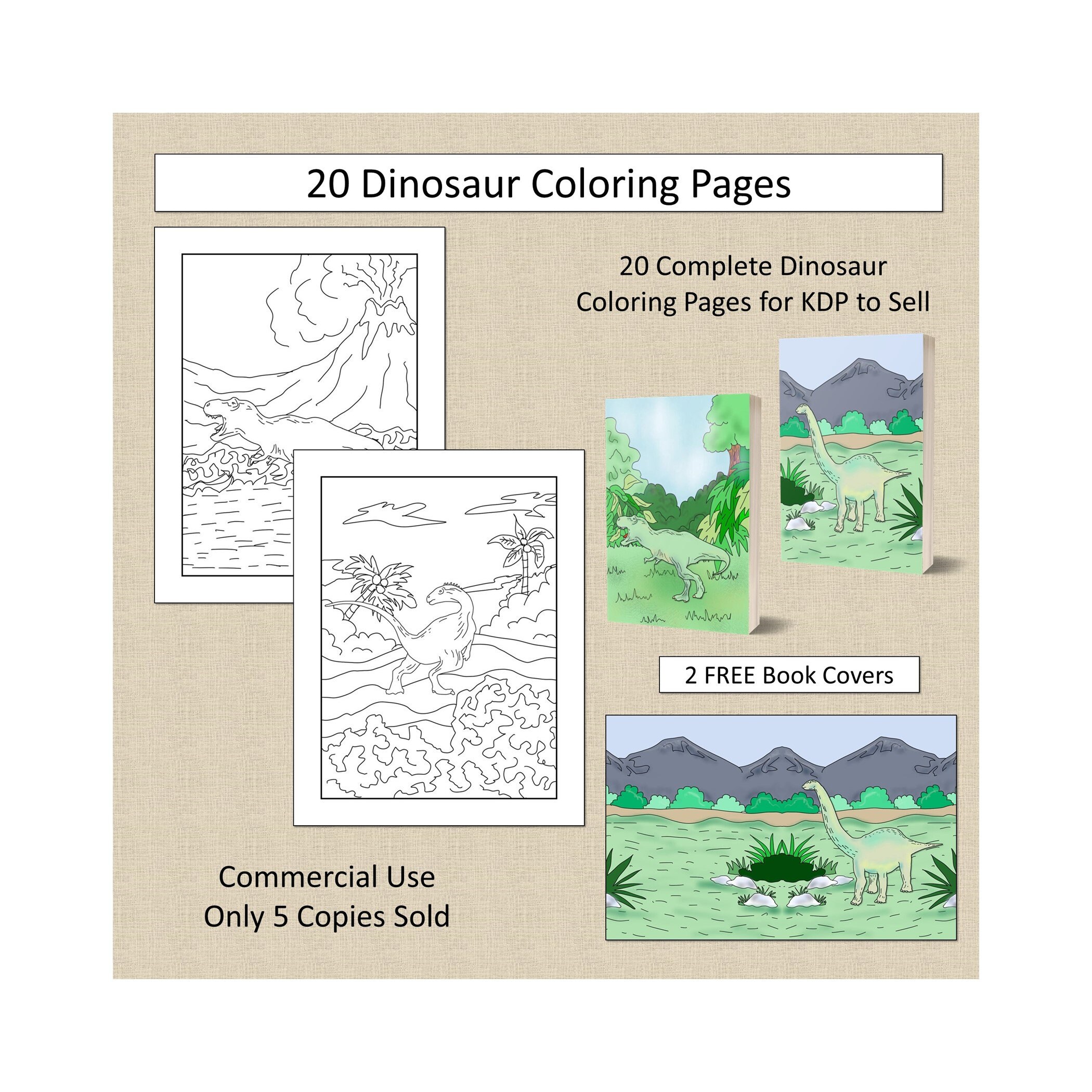 20 Dinosaur Coloring Pages For Kdp Commercial Use Dino Etsy
