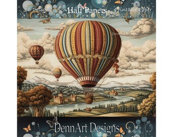 Scrapbooking Paper Scrapbook Papers Hot Air Balloon Junk Journal Sheet Journaling Kit Printable Paper Instant Download Commercial Use