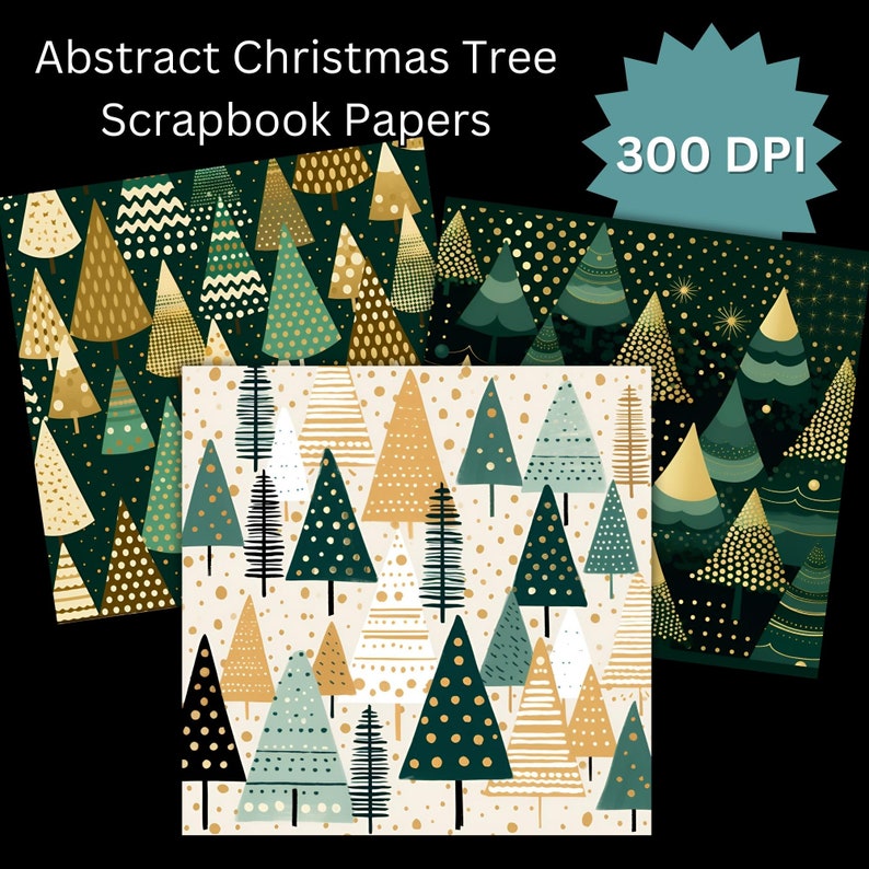 Christmas Tree Scrapbook Paper Set Christmas Digital Paper Etsy